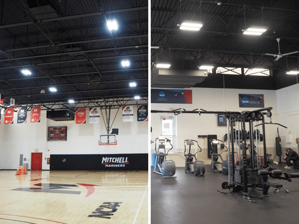 LED lighting in a school gym and weight room at Mitchell college