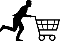 Silhouette of man pushing grocery cart illustration, representing the urgency needed for supermarkets to pursue energy efficiency project options